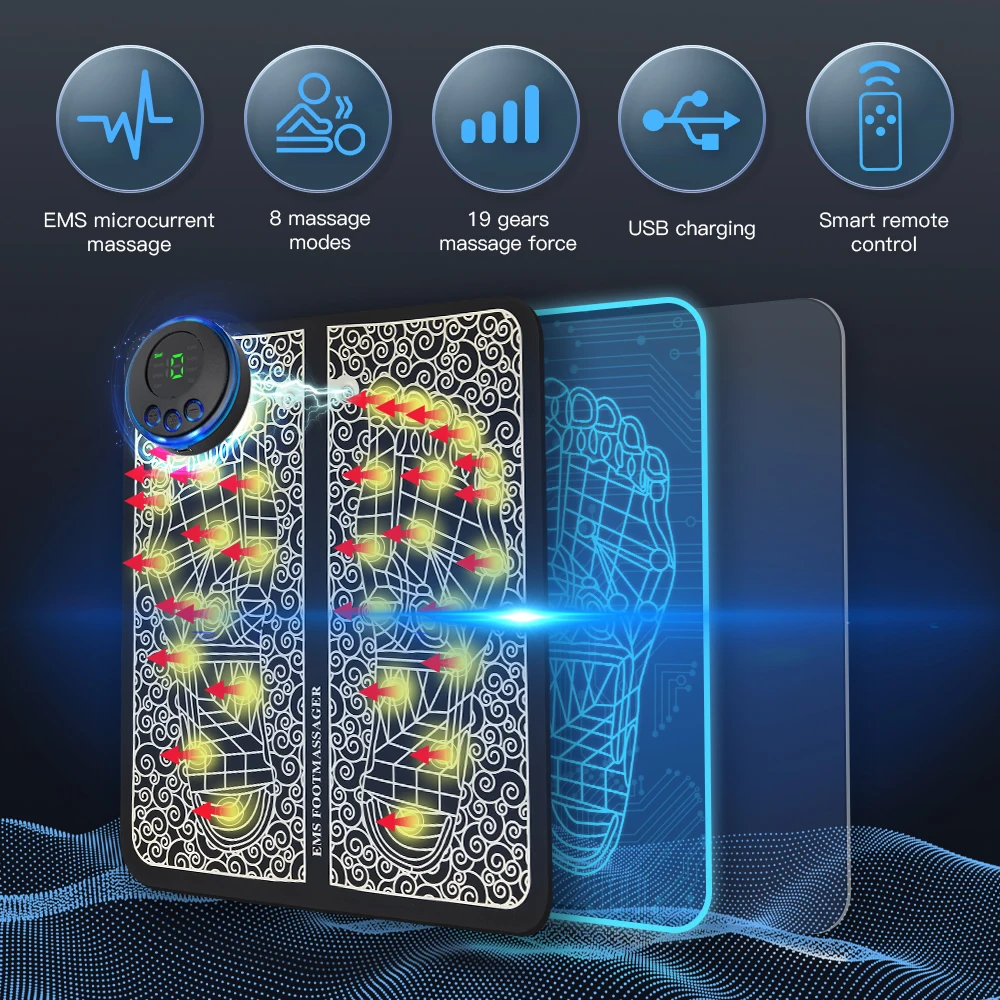 Electric EMS Foot Massager Pad Portable Foldable Massage Mat Muscle Stimulation Improve Blood Circulation Relief Pain Relax Feet