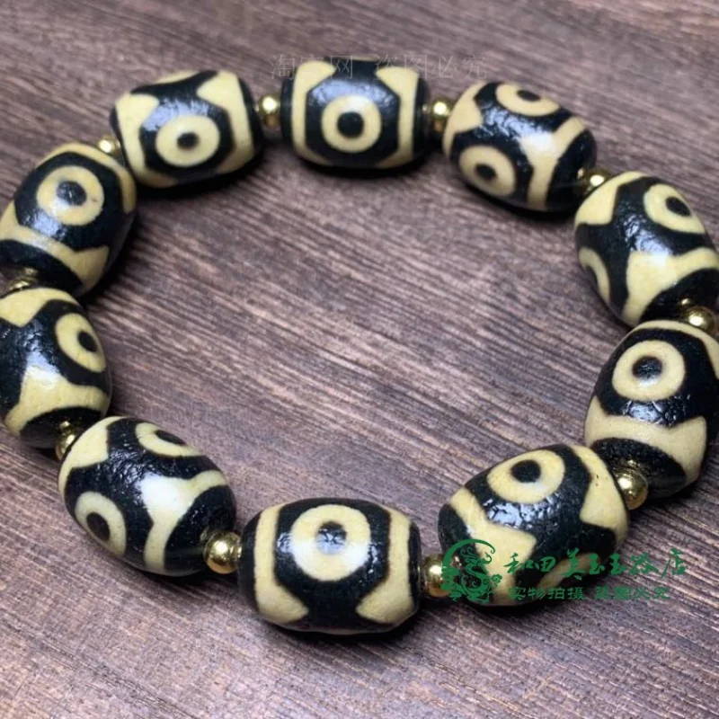 Natural Tibet Genuine Agate Millennium to Pure Tooth Yellow Three-Eye Bracelet Beads Accessories