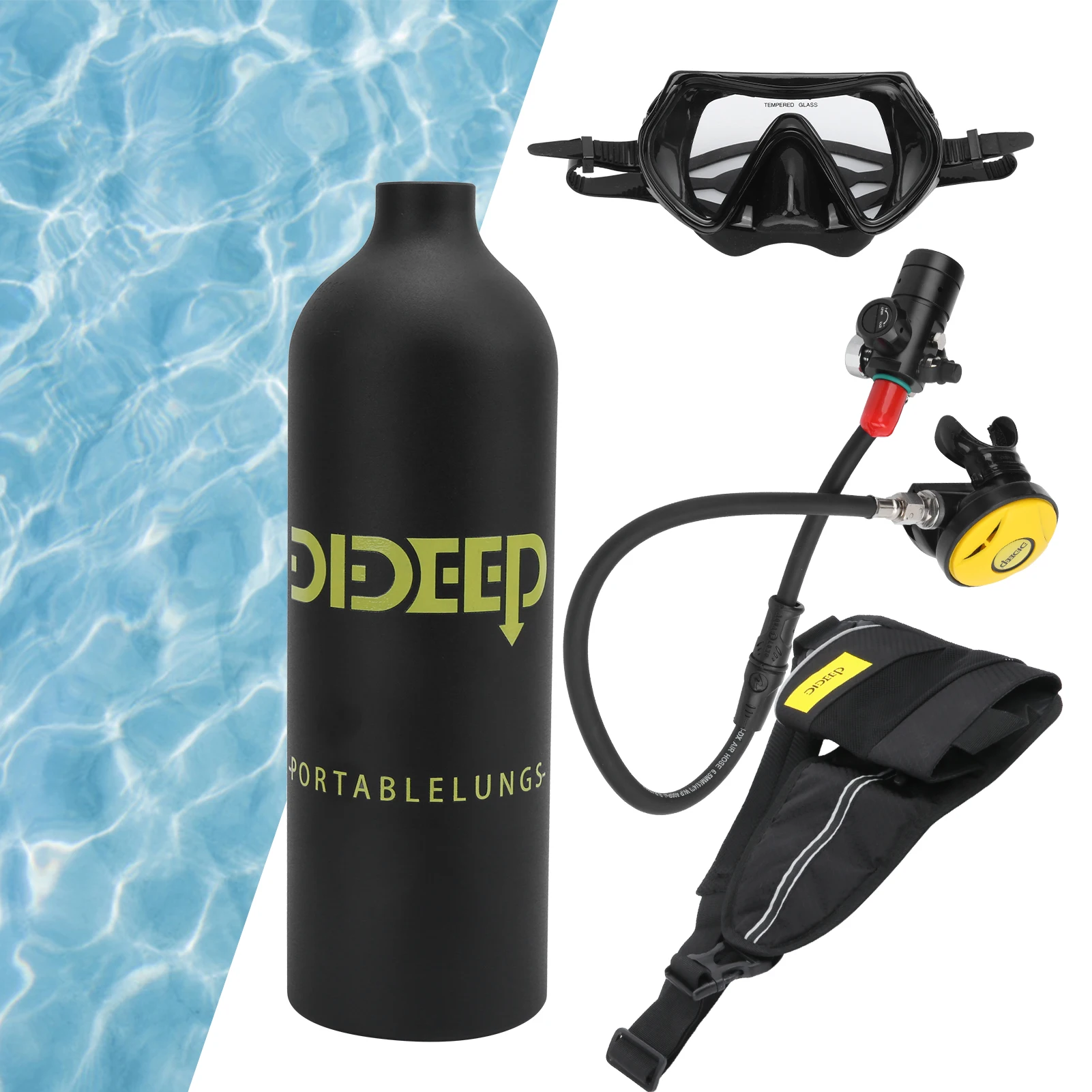 1L   DIDEEP 1L Mini   Diving Set with Breather/Relief Valve//Strap/Diving Goggles Oxygen  Diving Set