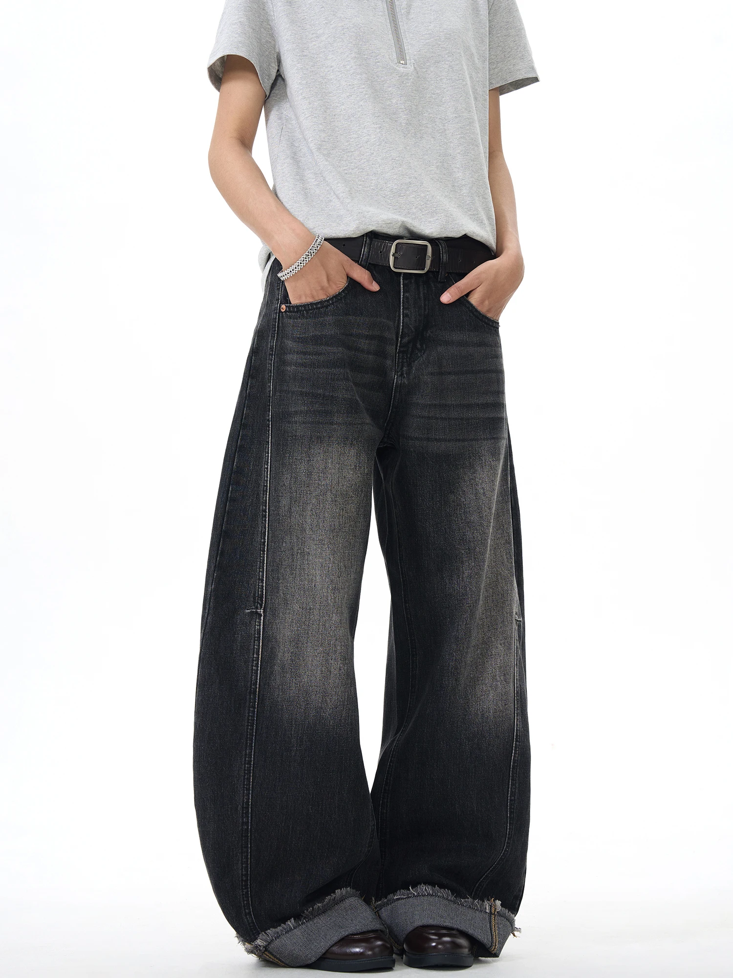 Thumpup الأمريكية الرجعية Decosition مكبل سكين الجينز فضفاض واسعة الساق الجينز عادية القطن الدنيم الرجال النساء الجينز #3