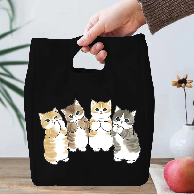 Cartoon Anime Cat Series Insulated Lunch Box Handbags Insulation Cooler Bento Pouch School Student Office Women Men Lunch Bag