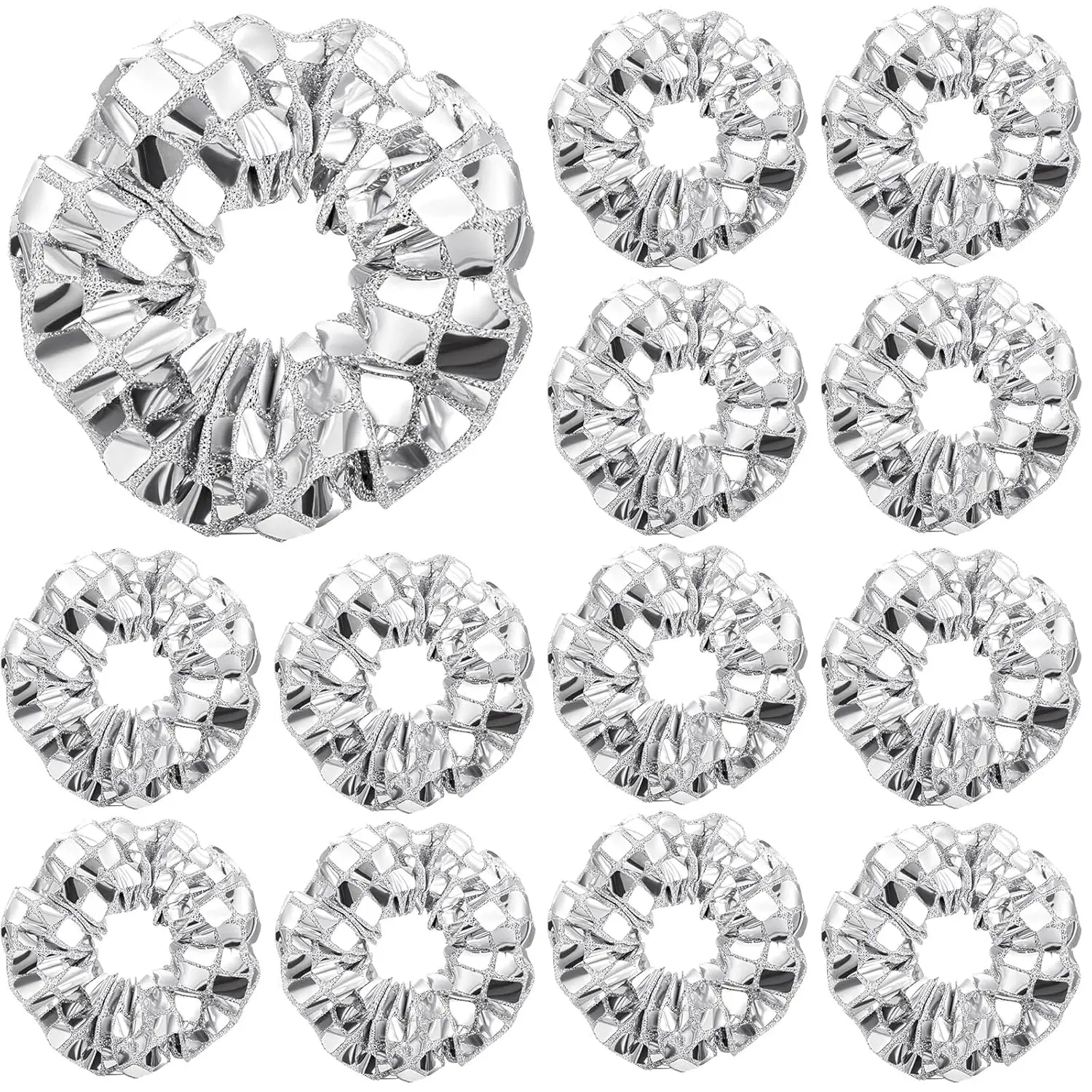 

Mirror Disco Sequin Hair Scrunchies Metallic Silver Hair Accessories for 80s 90s Birthday Western Bridal Shower