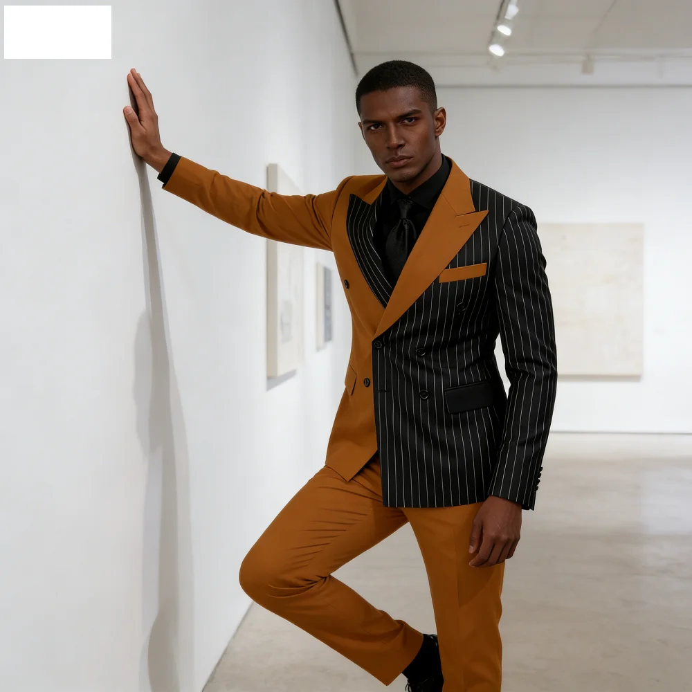 

Men's Slim Fit 2-Piece Tuxedo Set Wedding Groomsmen Smoking Suit with Peak Lapel Double Breasted Blazer And Pants for Dance Prom