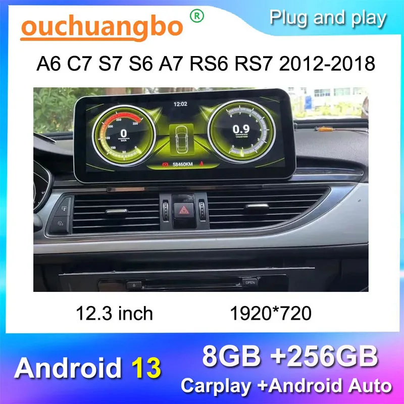 Ouchuangbo radio recorder for 12.3 inch  A6 C7 S7 S6 A7 RS6 RS7 android 12 stereo  multimedia player carplay 1920*720