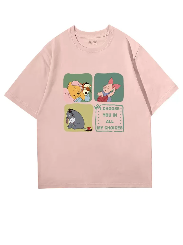 Imagem -06 - Disney Chic Winnie The Pooh Bear Eeyore Donkey Leitão Tigrão dos Desenhos Animados Imprimir T-shirt Mulheres O-neck Manga Curta Tee Tops 13 Cores