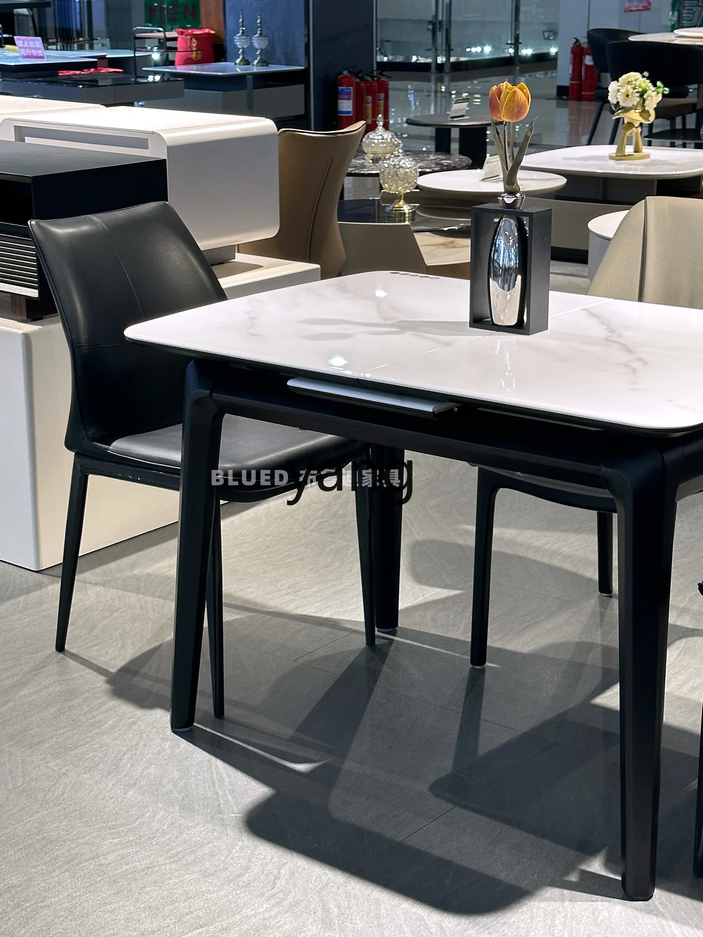 Mesa de comedor telescópica LMM, rectangular, de madera maciza, plegable, losa de roca, push-pull, simplicidad moderna