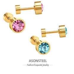 ASONSTEEL Classic Round Cubic Zirconia Piercing Stud Earrings 316L Stainless Steel For Women Crystal Cartilage Earring Jewelry