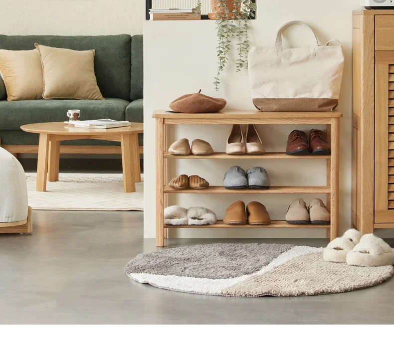 All solid wood multi-layer shoe rack foyer storage cabinet oak shoe cabinet