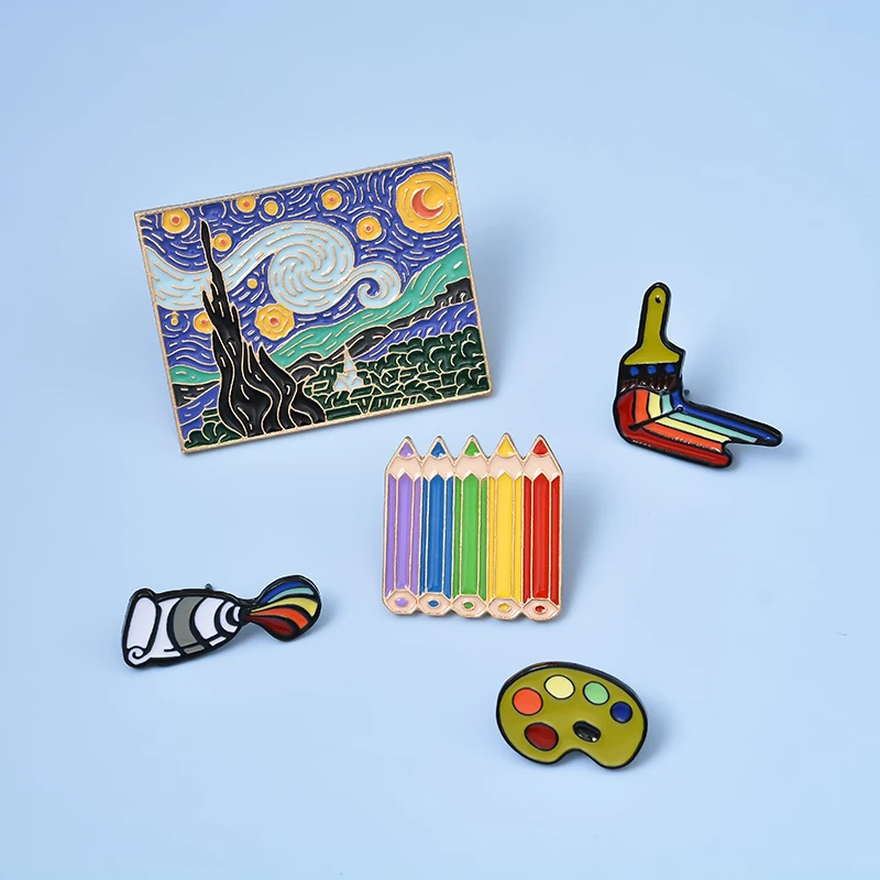 Genius pintor van gogh esmalte pino personalizado escova arte pintura a óleo broches crachá camisa lapela pino fivela jóias presente para amigo