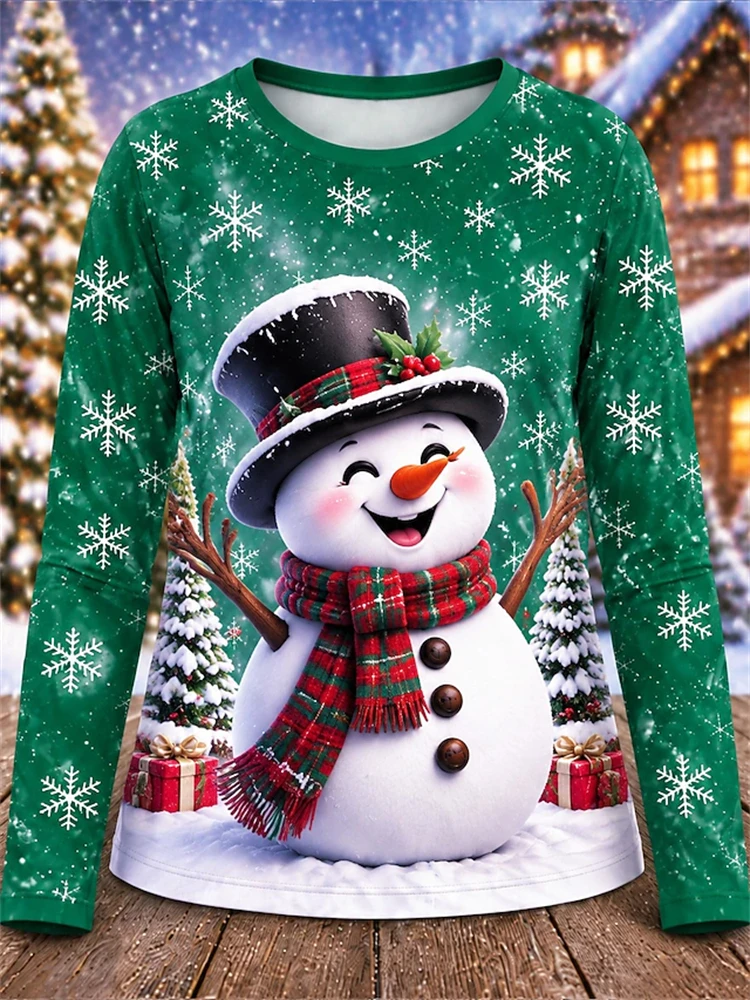 2026 New Christmas Long-Sleeve Top Women's Crew Neck Tee with Cute Santa Print Perfect for Year's Holiday Parties Women view 5