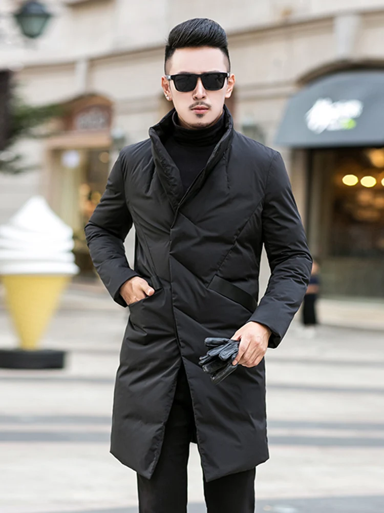 Men's Mid-Length down Jaet White Du Feather Thiened Stand Collar Faionable  Color Outerwear Winter Coat