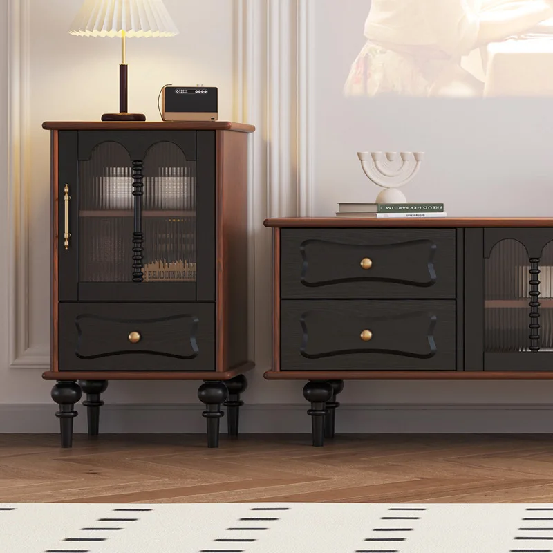 

French retro solid wood dining side cabinet simple American living room side against the wall glass door small wine household