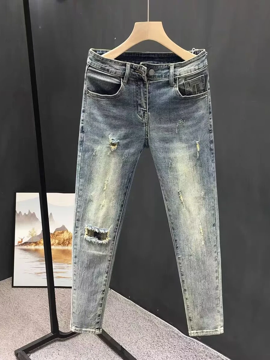 

Мужские джинсы Slim Fit из денима на весну-лето, эластичные, зауженные, длиной до щиколотки, повседневные, с высокой эластичностью, молодежные, модные, износостойкие