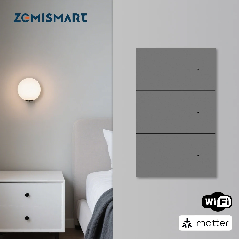 

Zemismart Matter Over WiFi Aluminum Alloy Smart Wall Light Switch 1 2 3 4 Gangs Work with Tuya Homekit SmartThings Google Home