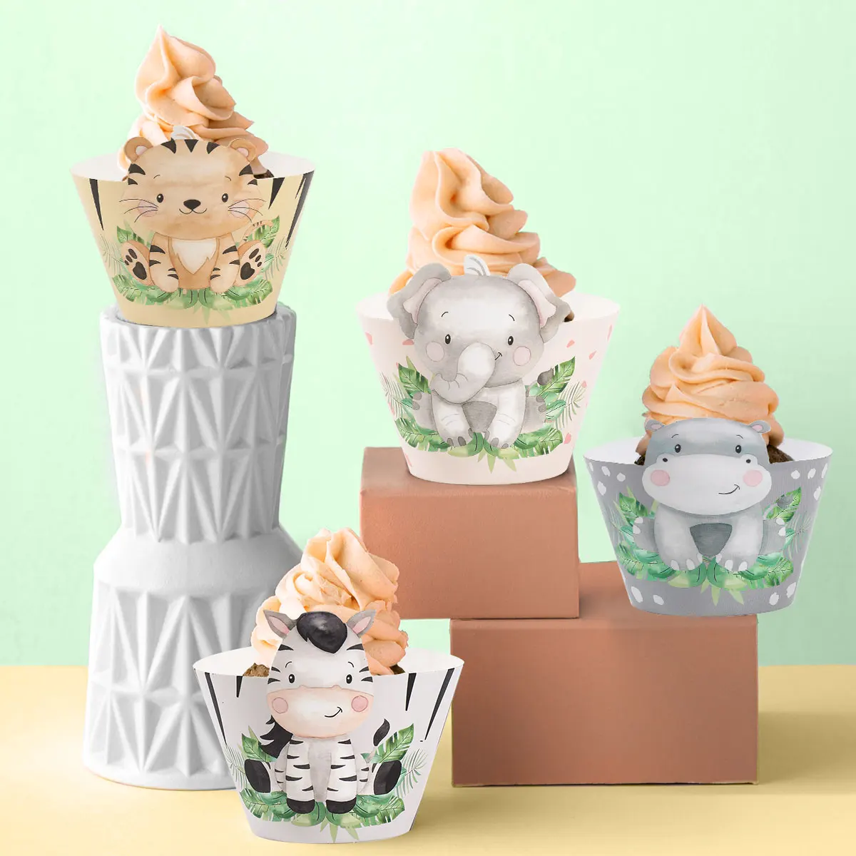 Jungle Animals Cupcake Paper Cups Happy Birthday Party Decorations Kids Cake Wrappers Safari Baby Shower Animal Brithday Toppers