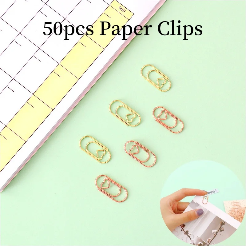 

50pcs Mini Heart Gold Rose Gold Color Clip Bookmark Binder Clip Office Accessories Paper Clips Patchwork Clip