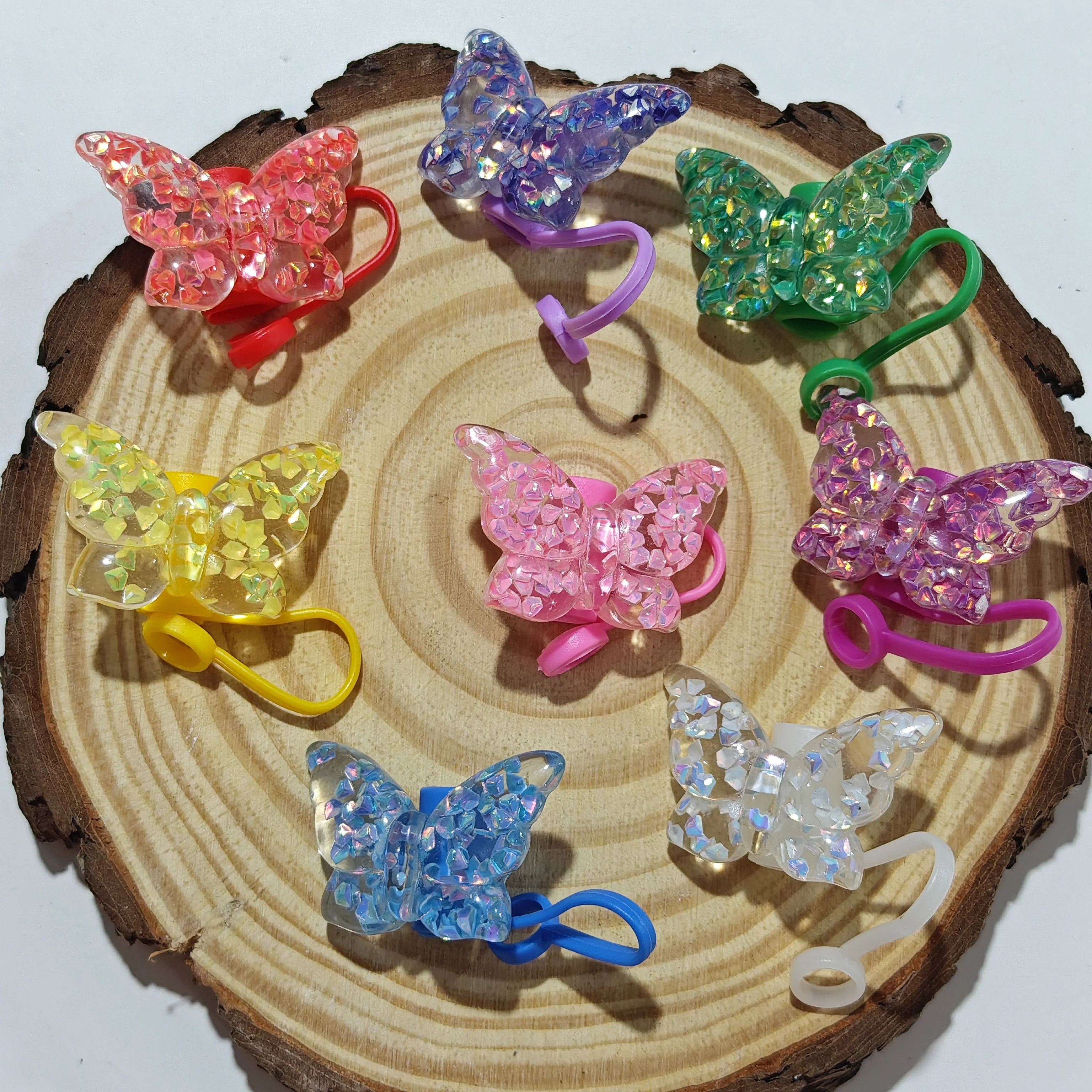 New Ins Resin Butterfly-Decorated Glass Cup Straw Cover, Shiny Dust Cap