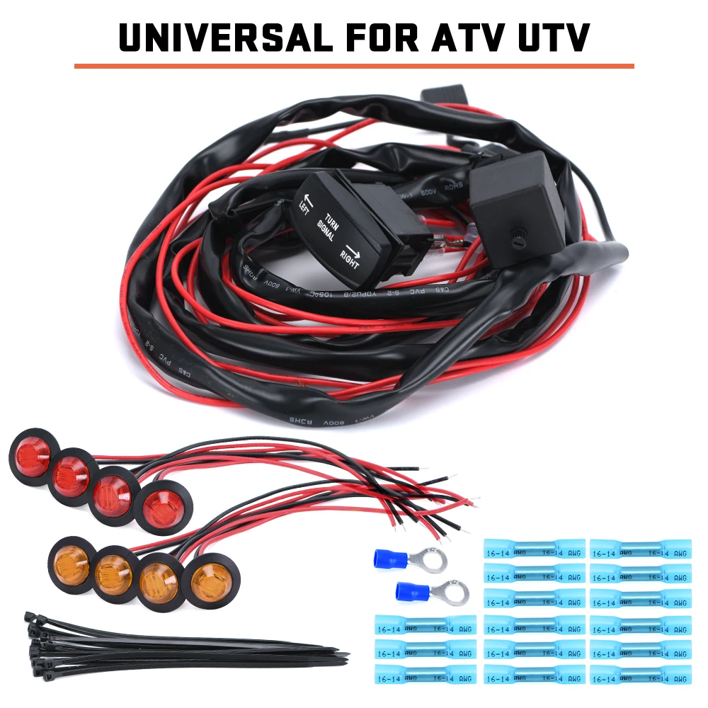 Universal 12V ATV UTV Rocker Switch Turn Signal Kit Street Legal Kit with 8 Left & Right Signal Lamps For Polaris Ranger RZR