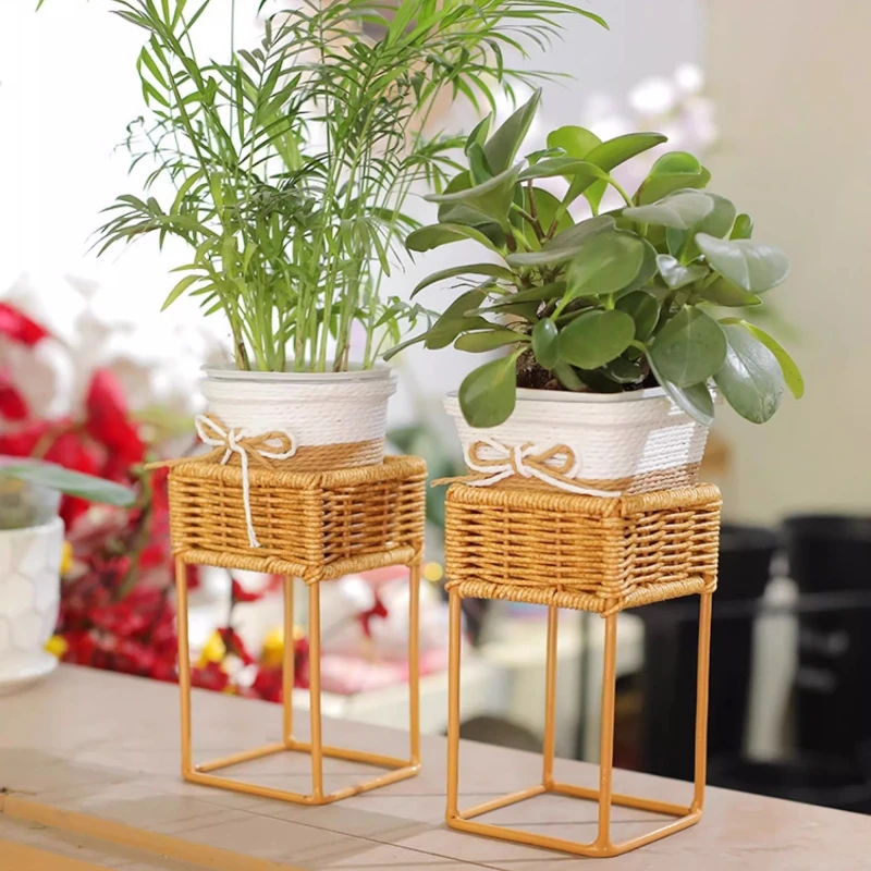 Nordic Plant Stand Imitation Vine Weaving Flowers Rack Living Room Floor Flower Stand Balcony Green Plants Indoor Gardenin