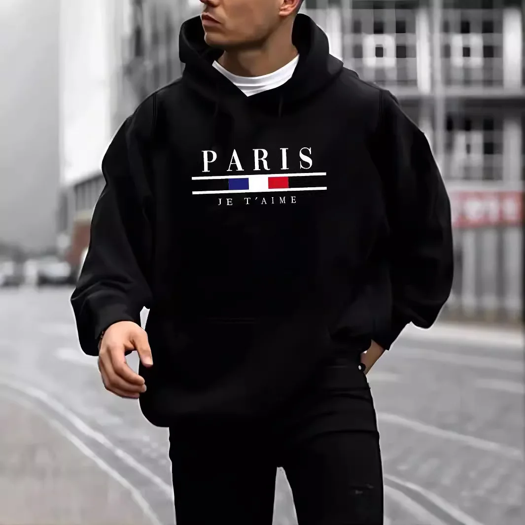 Fashionable Men's Hoodie with Street Casual Sports Style Long Sleeve and Kangaroo Pocket Fleece Sweatshirt for Autumn and Winter