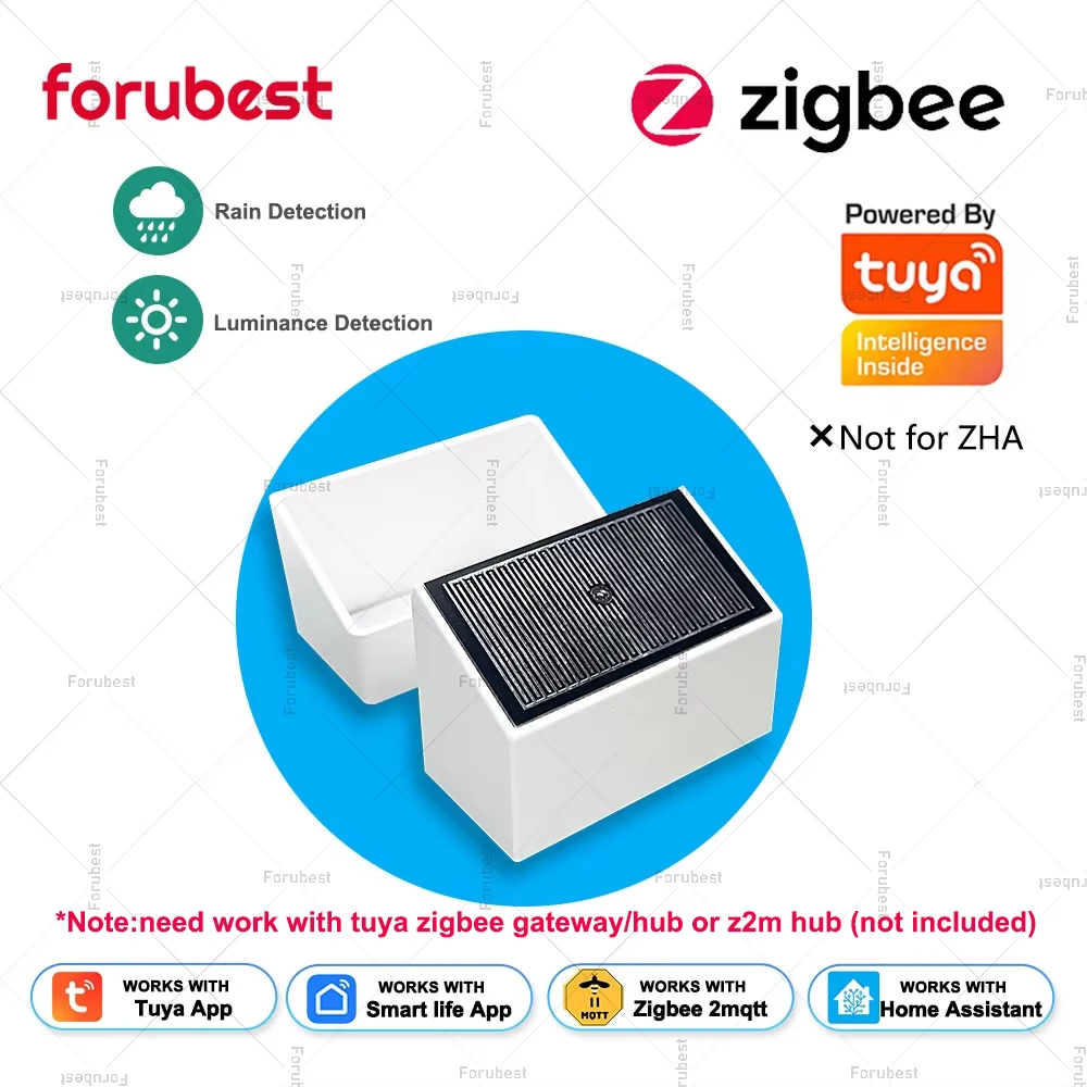 

Zigbee Rain Sensor with Light Detector Smart Life APP Remote Control 2in1 Raindrop Sensor for Tuya Or Home Assistant Zigbee2mqtt