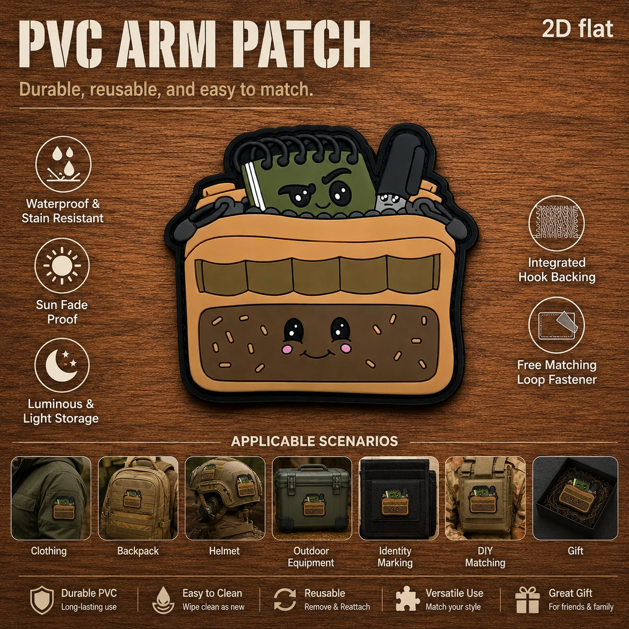 Specifications Available: 1Pc, 2Pcs, 3Pcs. Fun Cartoon Storage Bags, Uniquely Shaped Morale Patches with Glow-In-The-Dark Pvc Embossed Edge Craftsmanship, Can Be Repeatedly Attached and Removed, Suitable for Cycling Helmets, Workwear Jackets, Storage Bags, Outdoor Personalized Decoration, DIY Accessories, with a Free Felt Backing