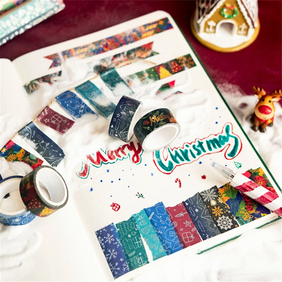 Christmas Washi Tape Set 12 Rolls Winter Embellishment for Arts, , Journals, Planners, Wrapping