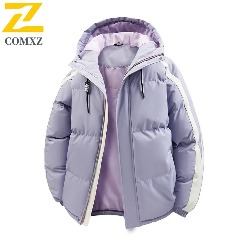 COMXZ Men Outdoor Baseball Jacket Winter American Style Down Fille Coat Stand Collar Business Casual Thickened Thermal Outerwear