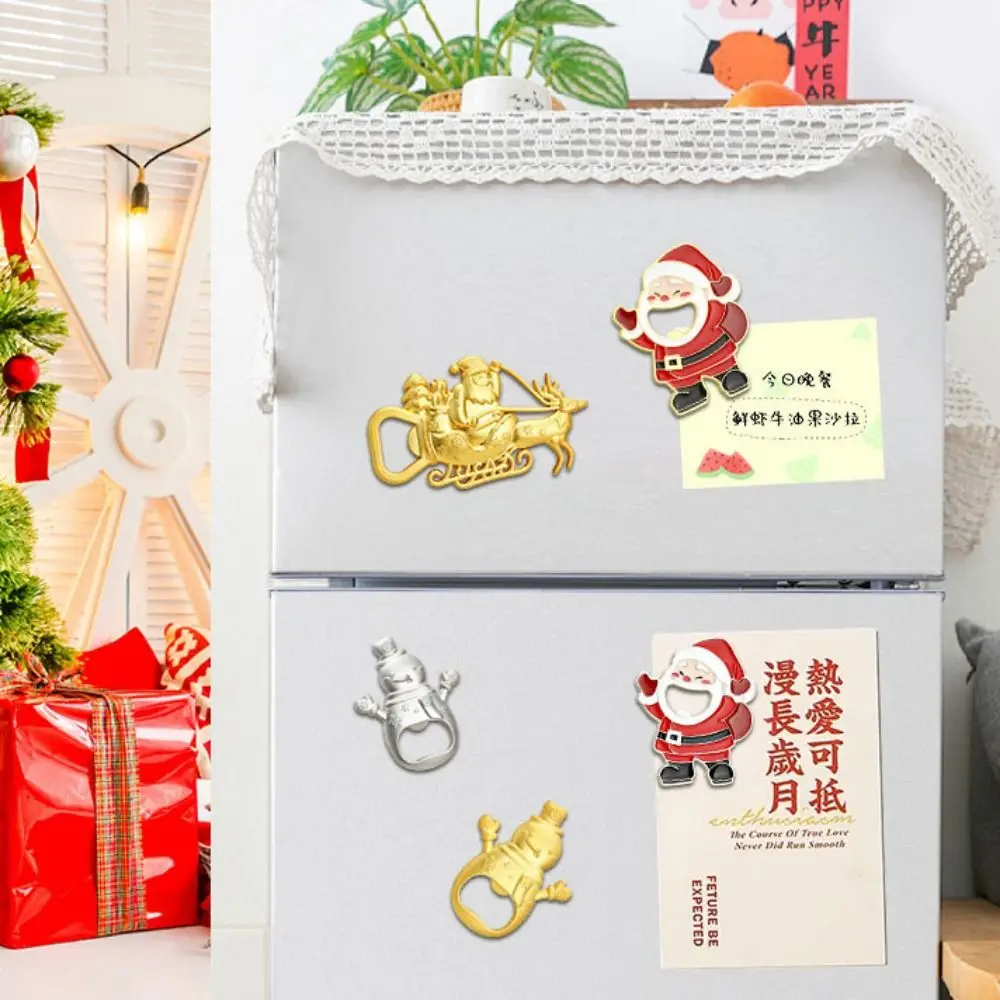 

Cartoon Christmas Bottle Opener Santa Claus Elk Deer Refrigerator Magnet Alloy Decorative Snowman Can Opener New Year Gifts