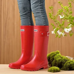 Fashion Non-slip Rain Boots Women Knee-High Water Boots Waterproof Long Tube Rubber Boots Womens High Tube Galoshes Rain Shoes
