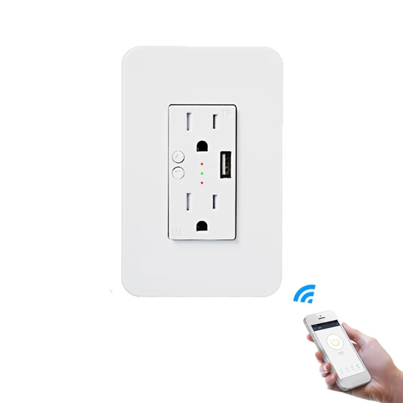 B92B-Tuya APP Remote Controlled Wifi Smart Wall Power Outlets Plug With 2 USB Sockets US Standard For Alexa Google Home