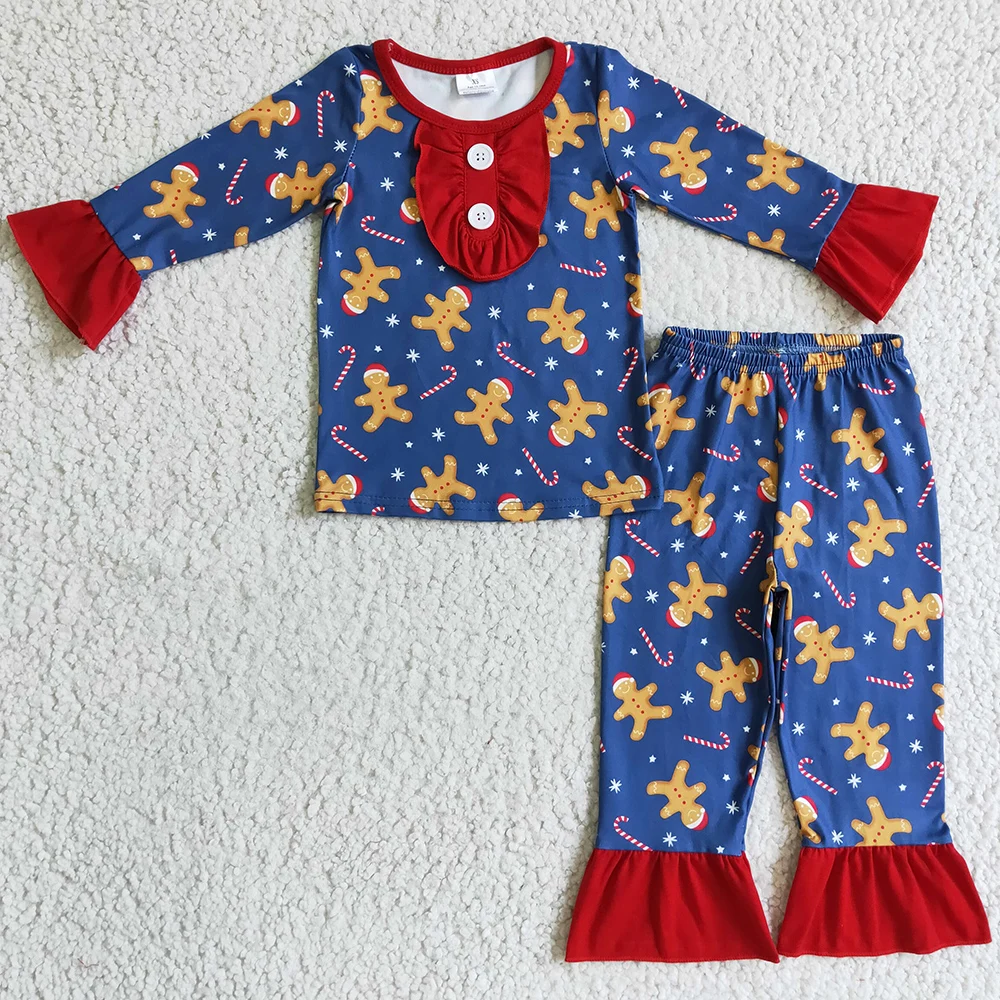 

Christmas Kids Sibling Pajamas Set Gingerbread Print Baby Girls Pajamas Sleepwear Fall Winter Boutique Boys Nightwear Wholesale