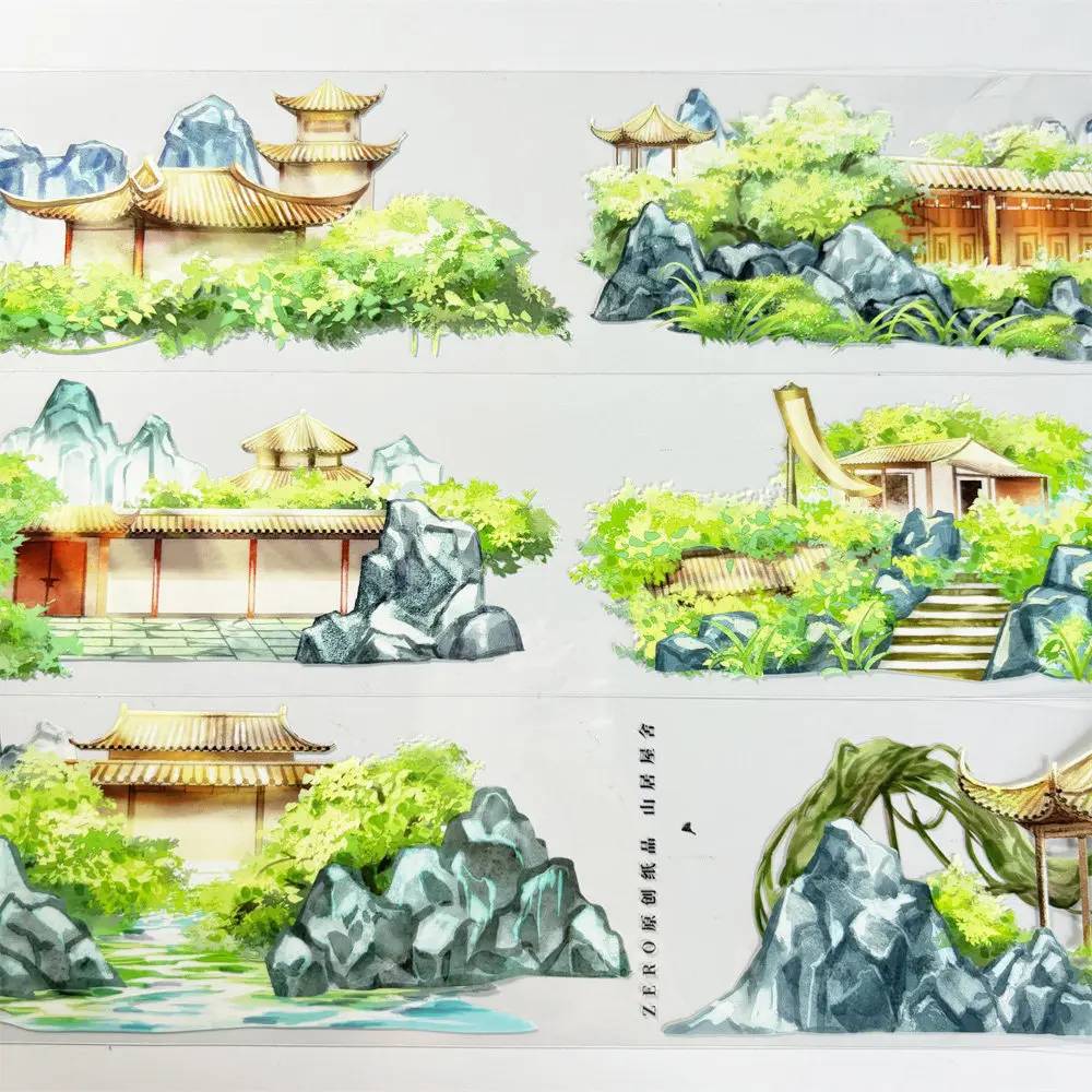 

Journal Washi Pet Tape Mountain House Zero Seclusion Tree Wind PET Scrapbooking Collage Diy Sticker