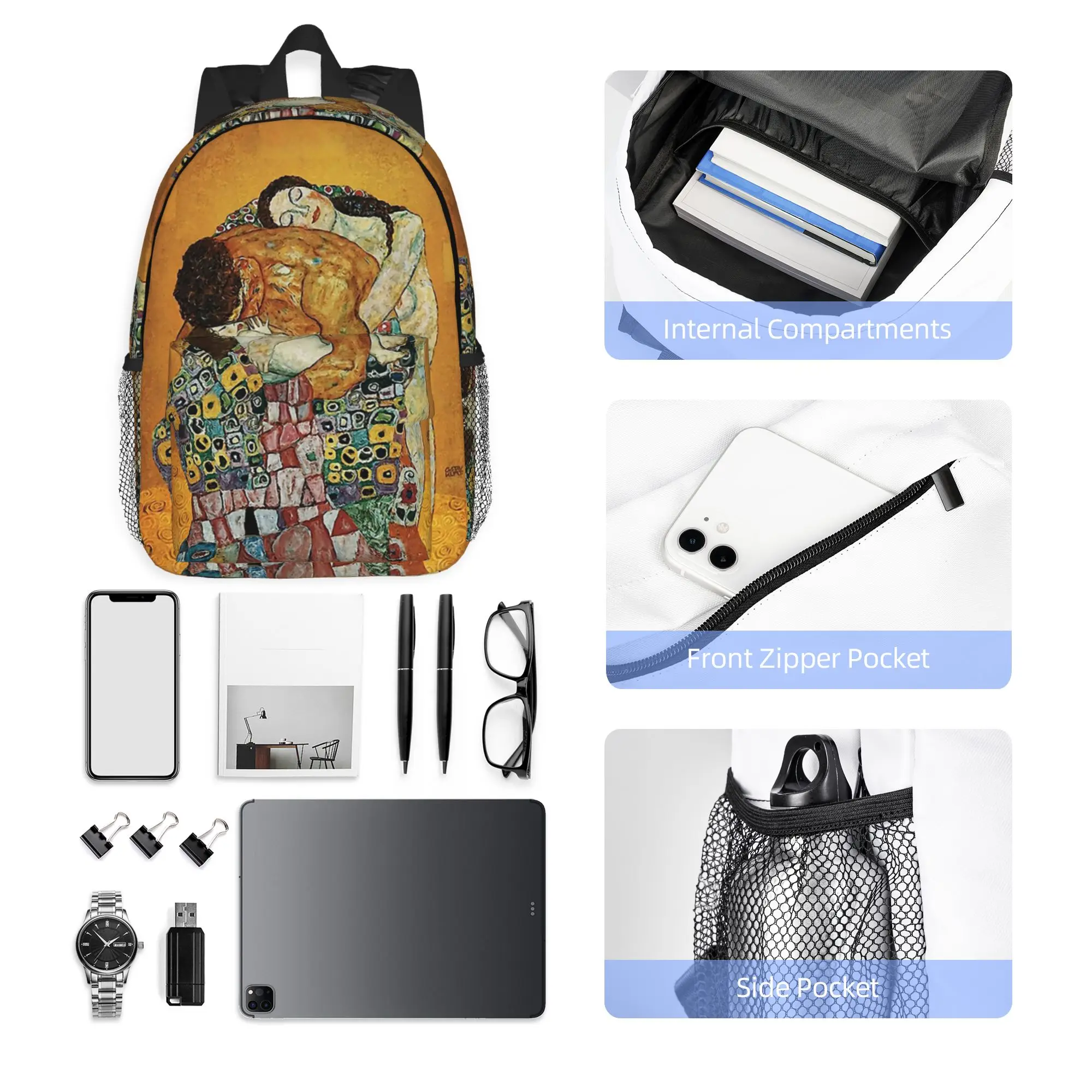 The Kiss By Gustav Klimt Backpack Hot Sale Daypack Large Capacity Boys Girls BookBag Shoulder Bags for Men Women School Bag