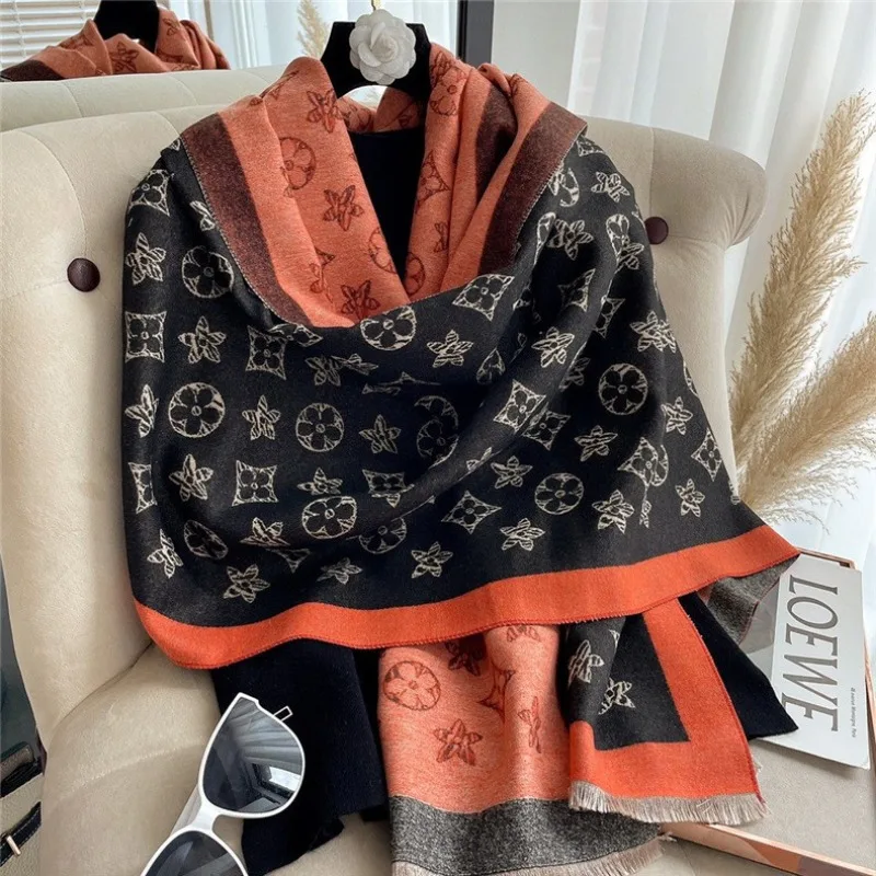 Winter Europe and the United States Imitation Cashmere Winter Explosion Long Outside Shawl Double-sided Warm Scarf 2024 NEW
