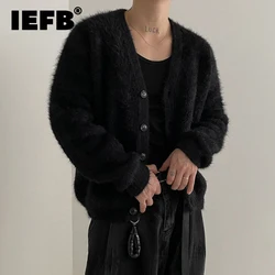 IEFB New Fashion Men's Sweater Cardigan Mink Fleece V-Neck Knitted Coat Singele Breasted Autumn Korean Loose Overcoat 9C2391