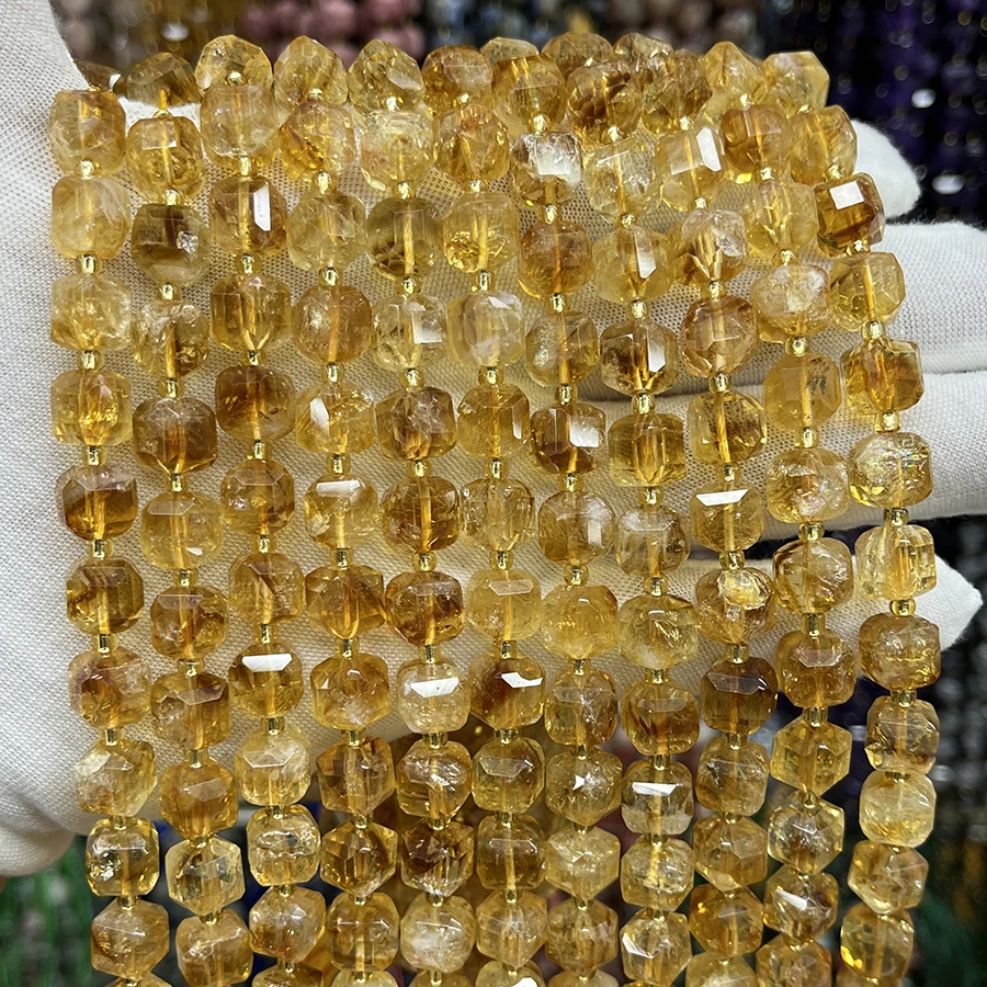 

Natural Crystal Citrine Crystal Handmade Faceted Cube Loose Beads For DIY Jewelry Making Bracelet Necklace 15“ 6-7mm 8-9mm