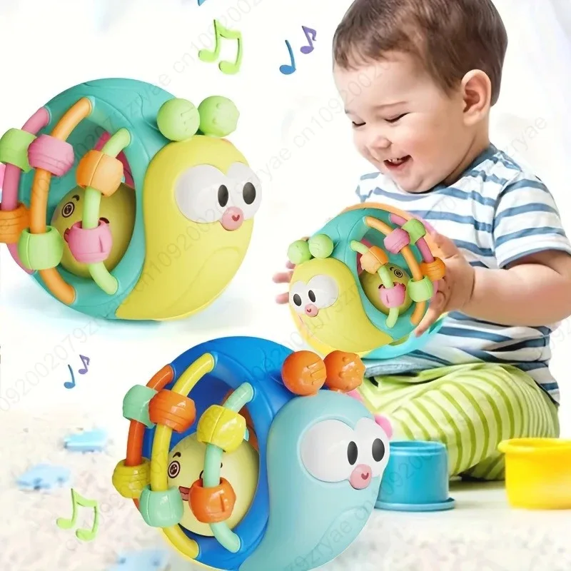Cute Hand-Held Snail Baby Rattle Early Education Puzzle Toy Plastic Ball Birthday Christmas Gift for Infants