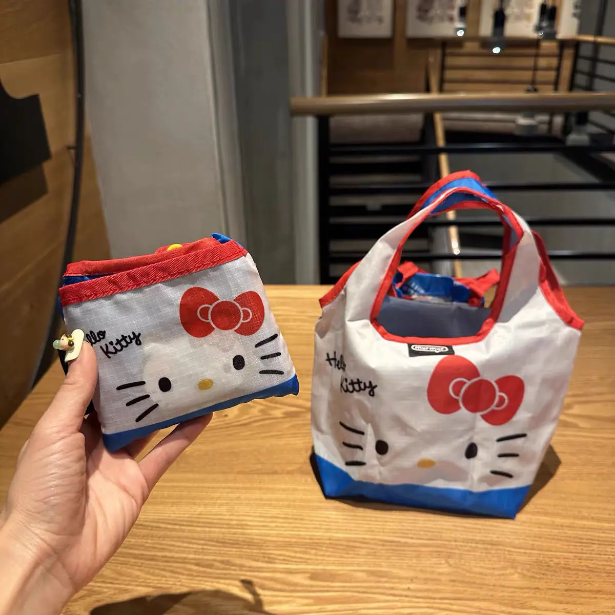 

Милая портативная складная экологически чистая сумка Hello Kitty с рисунком аниме, чашка для чая с молоком, сумка-тоут Kawaii Girly Heart, сумка для обеда