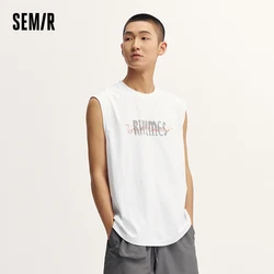 Semir Vest Men 2024 Summer New Fashionable Trendy Color Block Print Knitted Sleeveless Top For Men