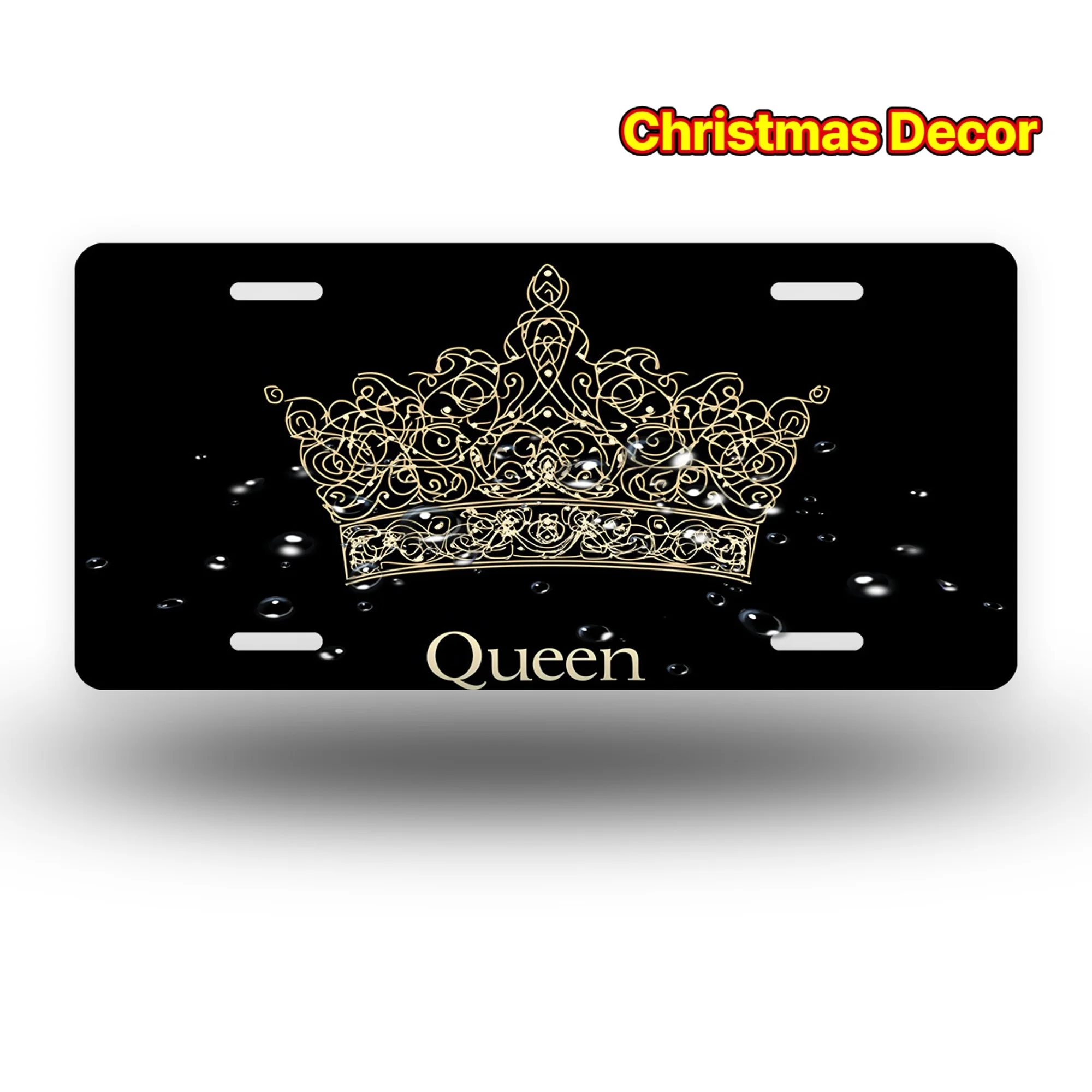 2D Flat, 1pc Black Crown License Plate Cover & Frame Compatible for Men & Women - Aluminum Z- Vehicle Plate with Frame, 12