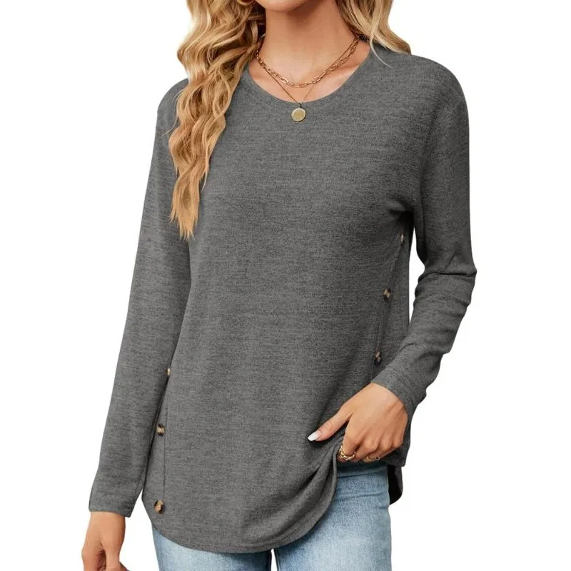 

Плюс размер 1XL-5XL новые женские топы с круглым вырезом и длинными рукавами, свободные блузки на пуговицах