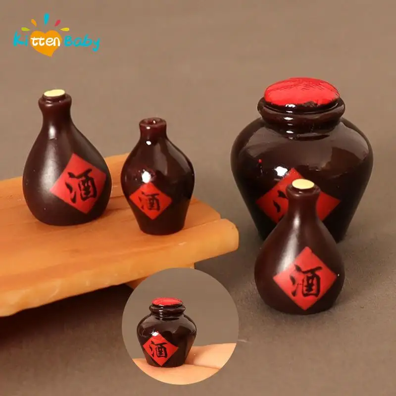 3pcs/Set Artificial Mini Size Chinese Wine Jar Mode Miniature Figurine Pretend Play Kitchen Toy Doll House DIY Accessories Gift