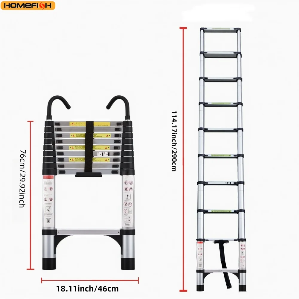 سلم تلسكوبي من الألومنيوم متعدد المقاسات مع أقدام غير قابلة للانزلاق، سلم خفيف الوزن قابل للتعديل للمنزل أو القافلة، سعة تحميل 330 رطل #5