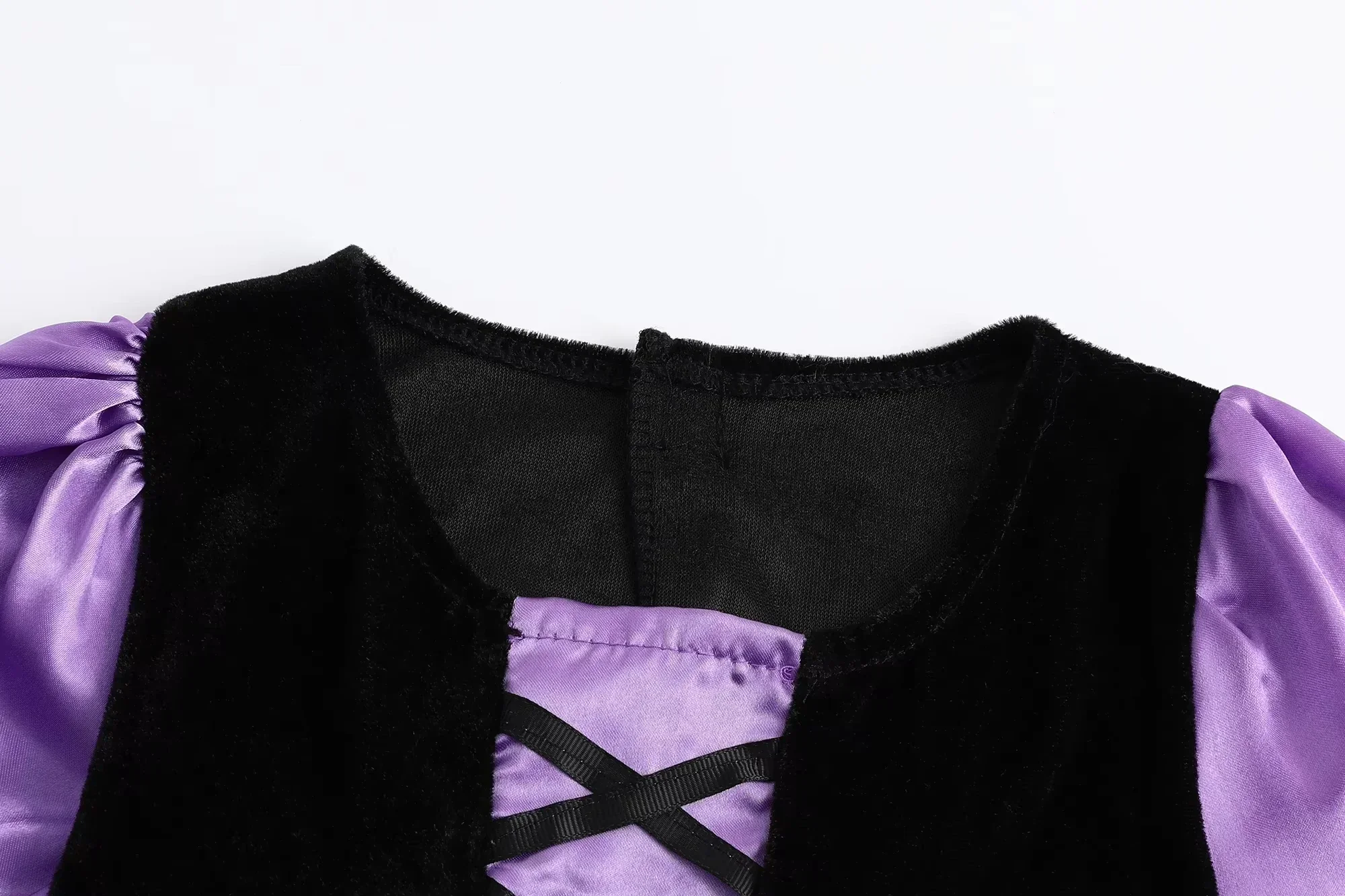 Kinder Mädchen Cosplay Halloween Lila Hexenkleid Kinderkostüme Gothische Kleidung für Karnevalsparty mit Hut Besen Vogel-Outfits – Detail 3