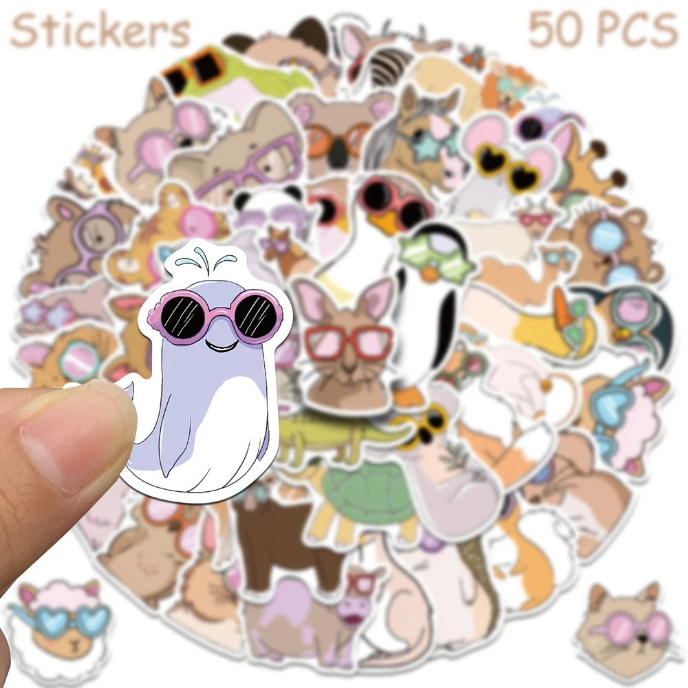 50 قطعة الكرتون لطيف نظارات الحيوانات ملصقات الشارات لأجهزة الكمبيوتر المحمول سجل القصاصات الأمتعة الغيتار خوذة DIY الكتابة على الجدران ملصقات الجمالية #3