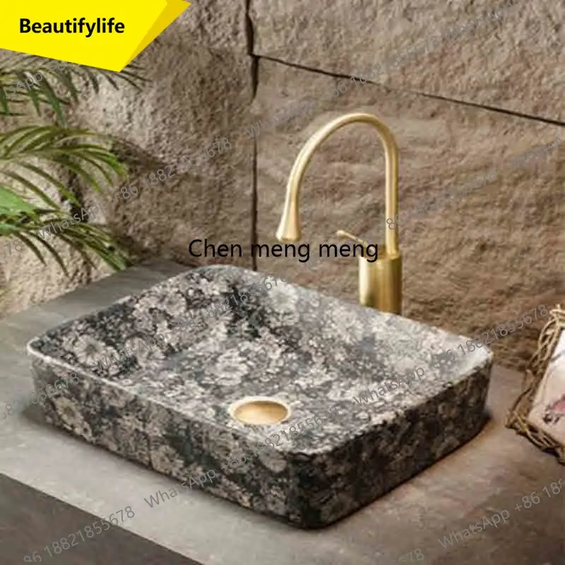 

A13 Retro Ceramic Countertop Basin Bathroom Washbasin Sink Balcony Single Basin Garden Hand Wash Sink Rectangle Countertop Sink