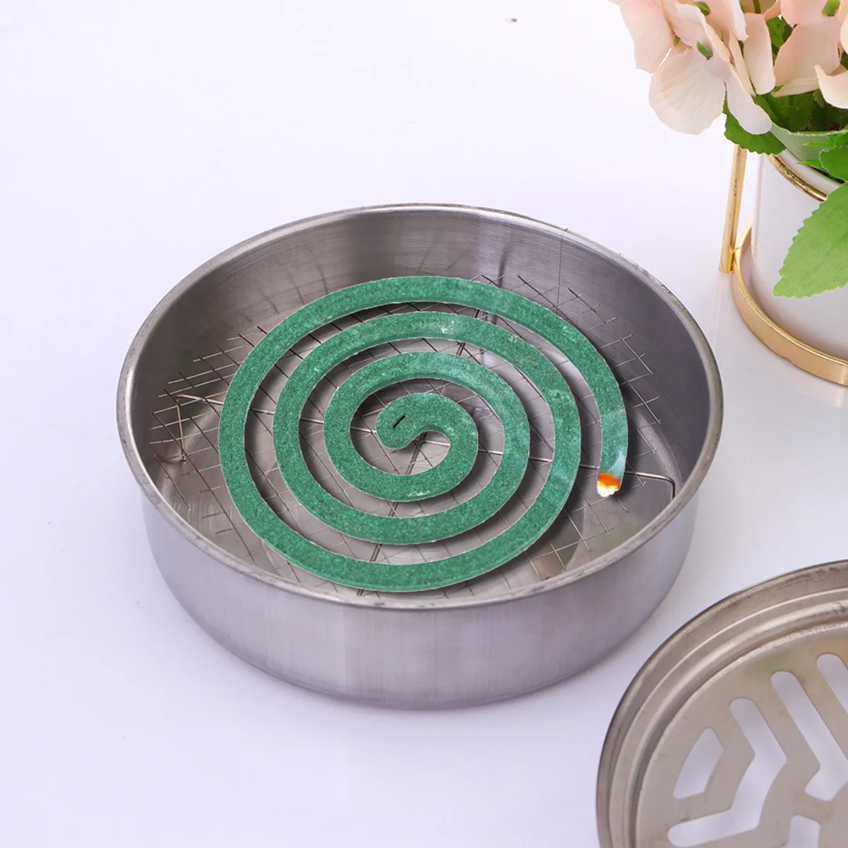 2Pcs Stainless Steel Holder Dual Layer Design with Upper Incense Placement and Lower Dust Collector for Home Use