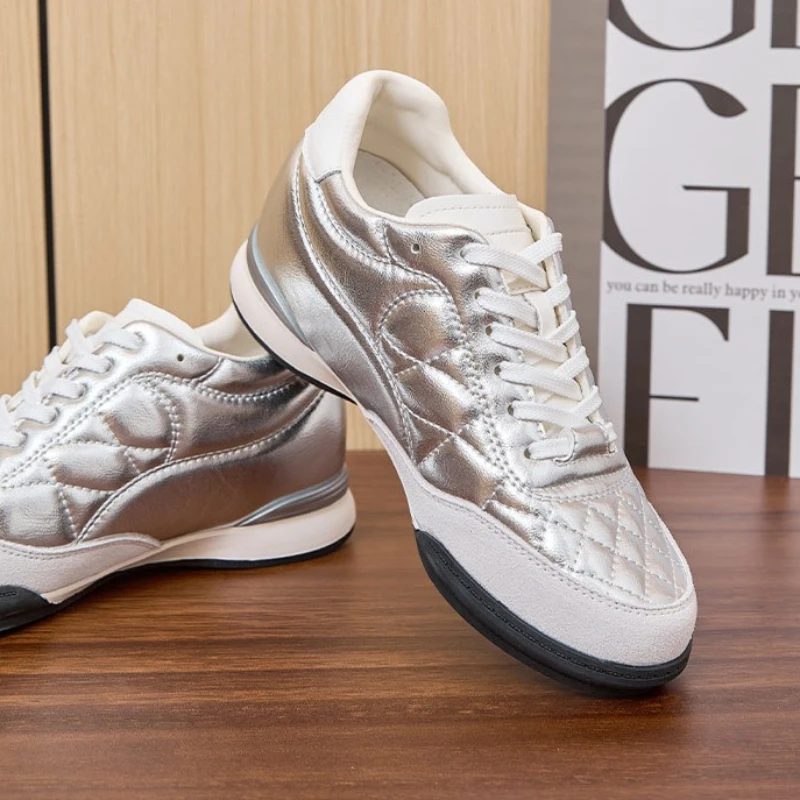 Women's Sports Shoes Genuine Leather With Diamond Pattern Retro German Trainer Invisible Heightening 5CM Forrest Gump Shoes - view 6