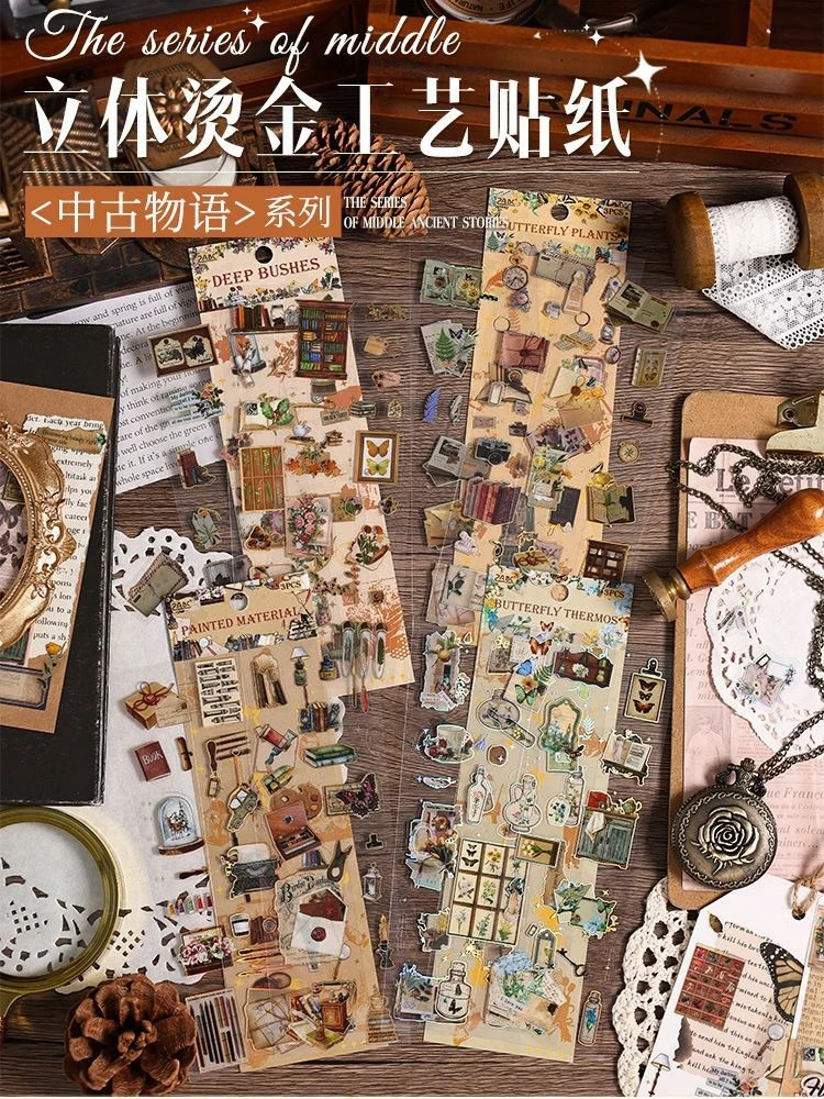 3sheet Vintage Stickers PET Waterproofr Material Scrapbooking Planner Junk Journal Retro Decorative Stationery Stickers